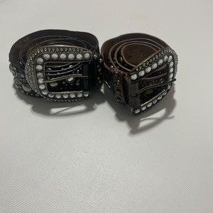 100% manmade material crocodile indent black and brown rhinestone belts